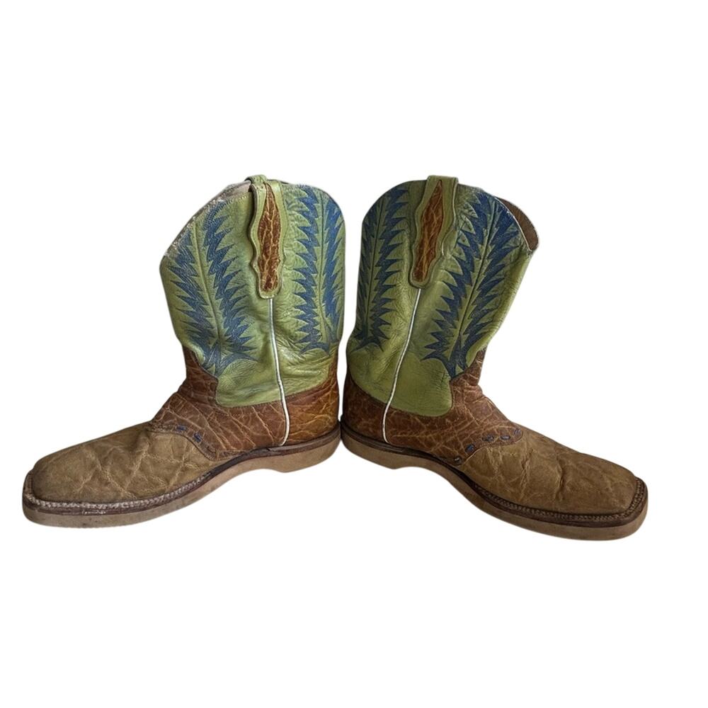 Custom Mexican two tone elephant Green and Brown Volvo comfort soles boots